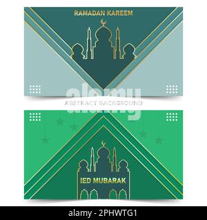 Fröhlicher Ramadan-Kareem-Hintergrundvektor mit grüner Farbe. Happy Eid Mubarak Grußkarte für Social-Media-Vorlage, Poster, Medienbanner, Hintergrundbild-Bu Stock Vektor