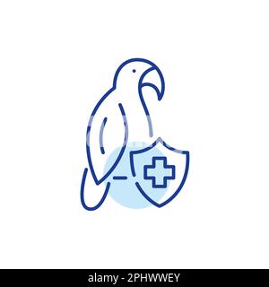 Papagei mit Krankenversicherung. Tiergesundheitsplan. Pixelgenaue, bearbeitbare Konturlinie Stock Vektor