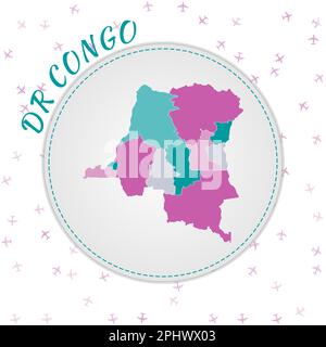 DR Congo Kartenentwurf. Landkarte mit Regionen in Smaragd-Amethyst-Farbpalette. Stock Vektor