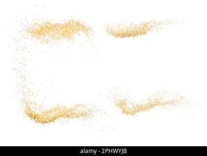 Weiße Sesamsamen fliegen explosionsartig, Weißkornwelle schwimmt. Abstrakte Wolkenfliegen fliegen in die Luft. Sesamsamen sind materielle Nahrungsmittel. Weißer Hintergrund Stockfoto