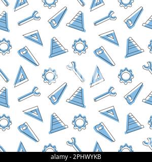 „Happy Labor Day“ (alles gute zum Tag der Arbeit) – Illustration des nahtlosen Musters mit verschiedenen Berufen in der handgezeichneten Vorlage Stock Vektor