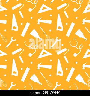 „Happy Labor Day“ (alles gute zum Tag der Arbeit) – Illustration des nahtlosen Musters mit verschiedenen Berufen in der handgezeichneten Vorlage Stock Vektor