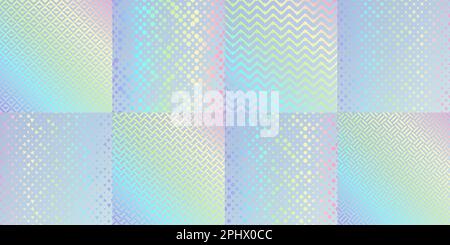 Hologramm-Texturmuster, Glitzerfolie mit Regenbogengradient, Vektorholographen. Holographische Hintergründe aus metallschillerndem Farbnetz und Silber Stock Vektor