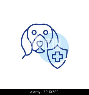 Beagle-Hund mit Krankenkasse. Tiergesundheitsplan. Pixelgenaue, bearbeitbare Konturlinie Stock Vektor