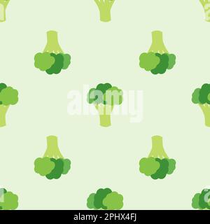 Brokkoli Gemüse nahtloses Muster auf grünem Hintergrund, grüne Brokkolizutaten Lebensmittel, Vektordarstellung Stock Vektor
