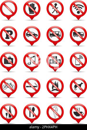 Satz Kartennadeln mit Verbotsschildern, Abbildung Vektor EPS10 Stock Vektor