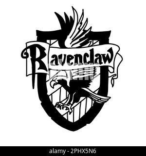 Harry Potter Ravenclaw Logo im Cartoon-Doodle-Stil. Vektordarstellung isoliert auf weißem Hintergrund. Stock Vektor