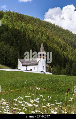 Frauenkirch auf dem grünen Hügel, im Bezirk Davos, Grisons, Schweiz Stockfoto