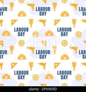 „Happy Labor Day“ (alles gute zum Tag der Arbeit) – Illustration des nahtlosen Musters mit verschiedenen Berufen in der handgezeichneten Vorlage Stock Vektor