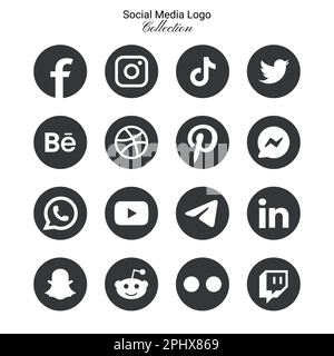 Beliebte Logosymbole für soziale Netzwerke facebook, instagram, youtube, pinterest, tiktok usw. Logosymbole, Symbolsatz für soziale Medien Stock Vektor