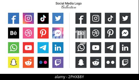 Beliebte Logosymbole für soziale Netzwerke facebook, instagram, youtube, pinterest, tiktok usw. Logosymbole, Symbolsatz für soziale Medien Stock Vektor