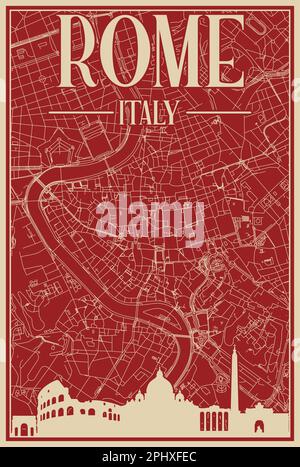 Poster des Straßennetzes über die Innenstadt VON ROM, ITALIEN Stock Vektor
