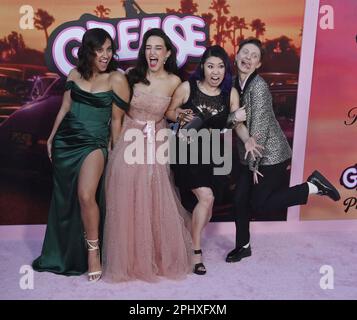 Los Angeles, Usa. 29. März 2023. Cheyenne Isabel Wells, Marisa Davila, Tricia Fukuhara und Ari Notartomaso (L--R) nehmen am Mittwoch, den 29. März 2023, an der Premiere der musikalischen Komödie „Grease: Rise of the Pink Ladies“ auf der Hollywood American Legion Post 43 in Los Angeles Teil. Foto: Jim Ruymen/UPI Credit: UPI/Alamy Live News Stockfoto