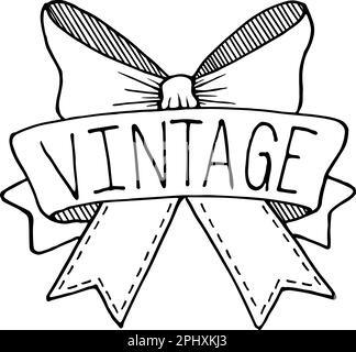 Hand gezeichnet Vintage Style Banner mit einem Bogen und Stiche Dekoration und das Wort VINTAGE Kalligraphie, auf weißem Hintergrund. Vector Illustration Stock Vektor