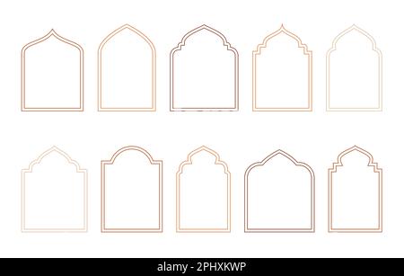 Islamische und ramadan-Karäe-Fenster im orientalischen Stil. Rahmen und Rahmen mit moderner Bo-Ho-Designvorlage. Stock Vektor