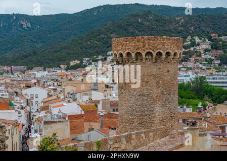 Burg Muralles de Tossa de Mar in Spanien. Stockfoto