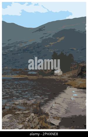 Nostalgisches Retro-Reiseposter von Cwmorthin Terrace und Rhosydd Slate Quarry, Blaenau Ffestiniog, Wales, UK, in der Art of Work Projects Administr Stock Vektor