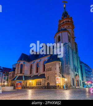 Sonnenaufgang auf die Nikolaikirche in Leipzig. Stockfoto