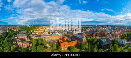 Panoramablick auf St. Canute's Cathedral in der dänischen Stadt Odense. Stockfoto