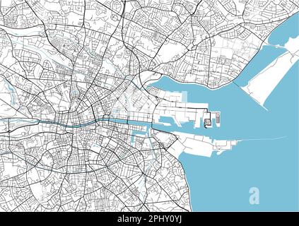 Schwarzweißer Vektor-Stadtplan von Dublin mit gut organisierten getrennten Schichten. Stock Vektor