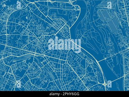 Blauer und weißer Vektorplan von Kiew mit gut organisierten getrennten Schichten. Stock Vektor