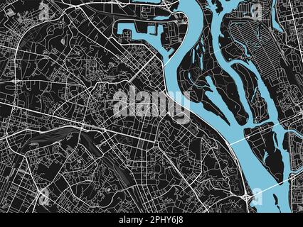 Schwarzweißer Vektor-Stadtplan von Kiew mit gut organisierten getrennten Schichten. Stock Vektor