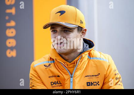 Melbourne, Australien – 30./03./2023, NORRIS Lando (gbr), McLaren F1 Team MCL60, Portrait während der Formel 1 Rolex Australian Grand Prix 2023, 3. Runde der Formel-1-Weltmeisterschaft 2023 vom 31. März bis 2. April 2023 auf der Albert Park Circuit, in Melbourne, Australien - Foto: Xavi Bonilla/DPPI/LiveMedia Stockfoto