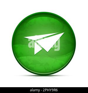 Raketensymbol auf stilvollem, spritzwassergrünem, rundem Knopf Stockfoto