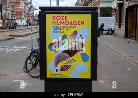 Plakatwand Roze Filmdagen In Amsterdam Niederlande 29-3-2023 Stockfoto