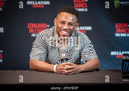 Temecula, CA - März 28.: Archie Colgan spricht am 31. März 2023 auf der Bellator 293 Golm vs James im Pechanga Resort and Casino in Temecula, Kalifornien, USA. (Foto: Matt Davies/PX Images) Stockfoto