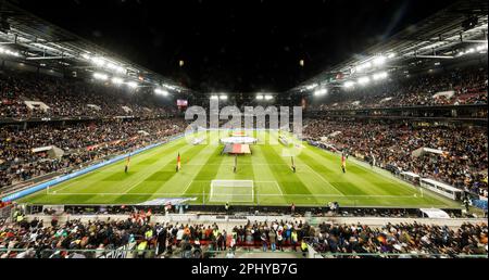 Köln, Deutschland. 28. März 2023. firo: 28.03.2023, Fußball, Fußball: DFB-Nationalmannschaft, Country Game Men, Men, Friendly Game GER, Deutschland - Belgien, BEL 2:32 Kolner Stadion, Köln, Arena Veranstaltungsort des 1. FC Köln Stadion Rhein Energie Stadion (Köln/Deutschland) RheinEnergieStadion (Euro 2024, EM, Europameisterschaft, Überblick über Einleger, Hintergrund: dpa/Alamy Live News Stockfoto