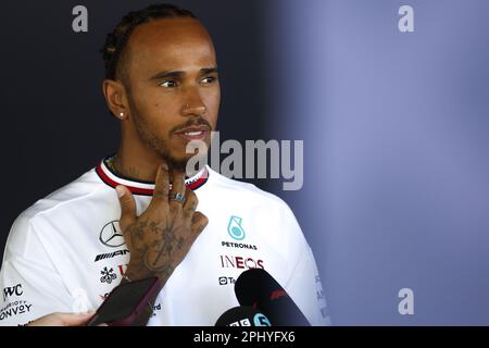 HAMILTON Lewis (gbr), Mercedes AMG F1 Team W14, Porträt während der Formel 1 des australischen Grand Prix 2023, 3. Runde der Formel-1-Weltmeisterschaft 2023 vom 31. März bis 2. April 2023 auf der Albert Park Circuit in Melbourne, Australien – Foto: Dppi/DPPI/LiveMedia Stockfoto