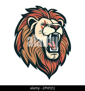 Löwenkopf-Logo. Abstrakter, farbenfroher Löwenkopf. Das böse Gesicht eines Löwen. Vektordarstellung Stock Vektor