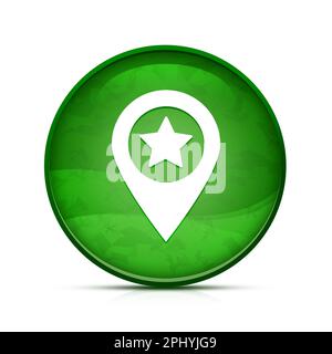 Sternsymbol des Kartenzeigers auf dem stilvollen grünen runden Knopf Stockfoto