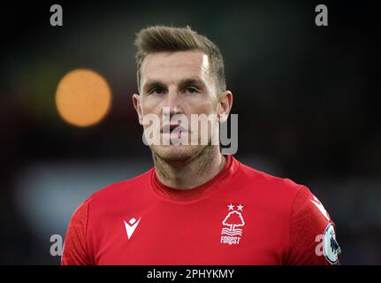 Aktenfoto von 18-02-2023 von Nottingham Forest's Chris Wood, der für den Rest der Saison mit einer Verletzung ausgeschlossen wurde. Ausgabedatum: Donnerstag, 30. März 2023. Stockfoto