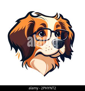 Hundekopf-Logo. Abstrakter bunter Hundekopf. Kluger Hund mit Brille. Vektordarstellung Stock Vektor