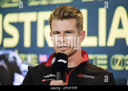 HULKENBERG Nico (Gger), Haas F1 Team VF-23 Ferrari, Porträt während der Formel 1 des australischen Grand Prix 2023, 3. Runde der Formel-1-Weltmeisterschaft 2023 vom 31. März bis 2. April 2023 auf der Albert Park Circuit in Melbourne, Australien – Foto: Xavi Bonilla/DPPI/LiveMedia Stockfoto