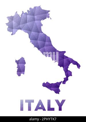 Karte von Italien. Abbildung des Landes mit niedrigem Poly. Violettes geometrisches Design. Polygonale Vektordarstellung. Stock Vektor
