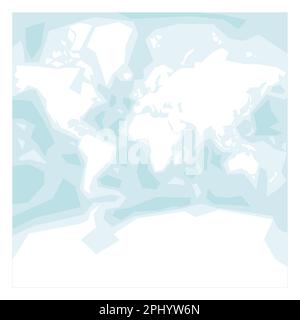 Karte der Weltkontinente – Nordamerika, Südamerika, Afrika, Europa, Asien und Australien. Mercator-Projektion. Hochdetaillierte politische Vektorkarte von Ländern und abhängigen Gebieten mit Bathymetrie und Namen von Meeren und Ozeanen. Stock Vektor