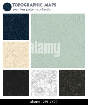 Topografische Karten. Authentische Isolationsmuster, nahtloses Design. Fantastischer Hintergrund, der gekachelt werden kann. Vektorabbildung. Stock Vektor