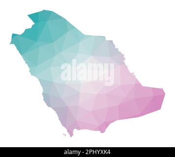 Polygonale Karte Saudi-Arabiens. Geometrische Darstellung des Landes in Smaragd- und Amethystfarben. Saudi-Arabien-Karte im Low-Poly-Stil. Stock Vektor