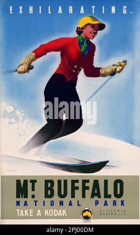 Aufregend: Mt Buffalo National Park, Victoria, Australien. Nehmen Sie ein Kodak von James Northfield (1887-1973). Poster in den 1930er Jahren veröffentlicht. Stockfoto