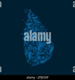 Sri Lanka gepunktete leuchtende Karte. Die Form des Landes mit blauen hellen Glühbirnen. Vektorabbildung. Stock Vektor