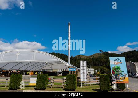 Brewtown in Upper Hutt, Neuseeland, eine Besucherattraktion mit zahlreichen Craft-Bier-Brauereien und einer Destillerie. Panhead Brauerei Stockfoto