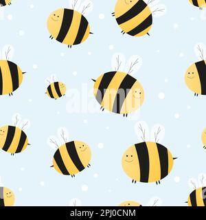 Kindliches Nahtmuster fliegender Bienen. Abbildung für Hintergrund, Banner, Aufkleber und Grußkarte. Süßes, wiederholtes Muster. Stockfoto