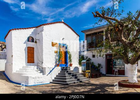 Kleine Kirche, Archangelos, Rhodos, Griechenland Stockfoto