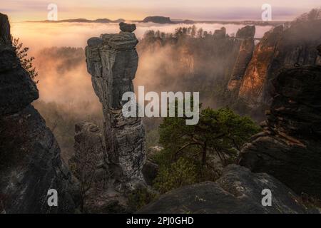 Wehlnadel, Basteibrücke, Sachsenschweiz, Sachsen, Deutschland Stockfoto