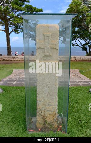 Porto Seguro, BA, Brasilien - 03. Januar 2023: Brasilianisches historisches Denkmal, Wahrzeichen der Entdeckung Brasiliens durch die Portugiesen. Befindet sich im hist Stockfoto