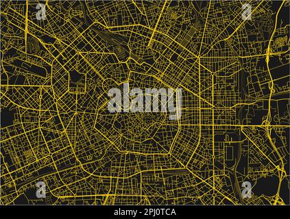Schwarz-gelber Stadtplan von Mailand mit gut organisierten getrennten Schichten. Stock Vektor