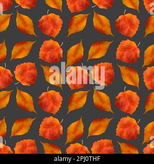 Der Herbst hinterlässt ein nahtloses Muster. Herbst botanischer Hintergrund Wasserfarbe handgemalte Illustration Stockfoto